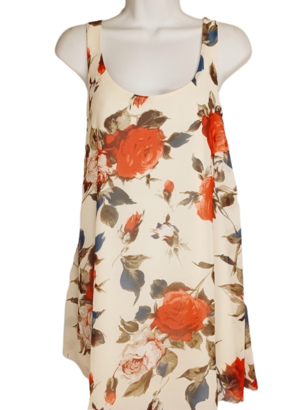 Tobi Cream Floral Mini Dress with Red Roses